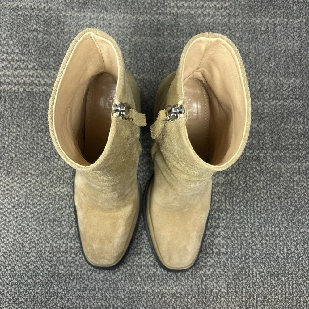 Souliers Martinez Chueca Suede Platform Ankle Boots Beige Taupe Block Heel EU 39